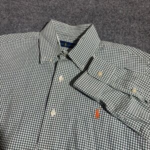 Polo Ralph Lauren Mens Green Gingham Check Button Down Shirt Size M Orange Pony